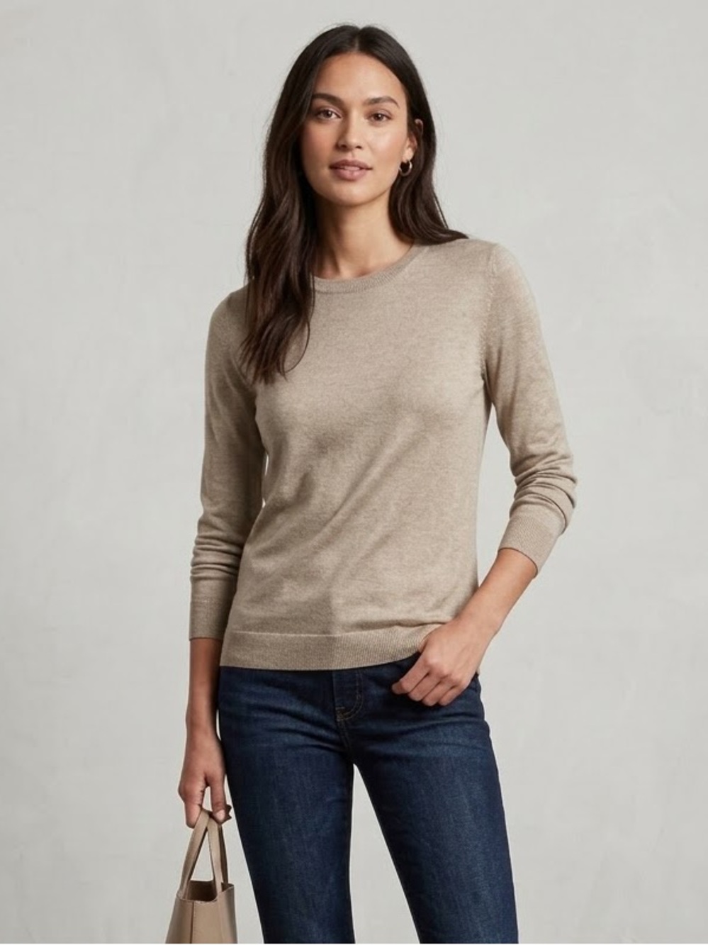 Banana Republic Silk Cashmere Long Sleeve Knit Sweater Top Tan Beige M